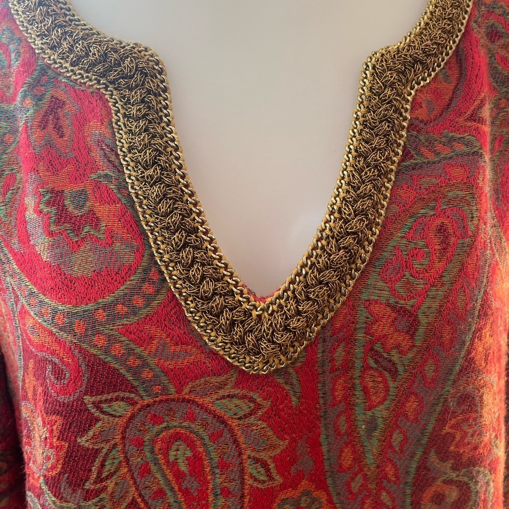 Soft Surroundings Vibrant Red and Gold Paisley Tunic size M - Picture 5 of 8
